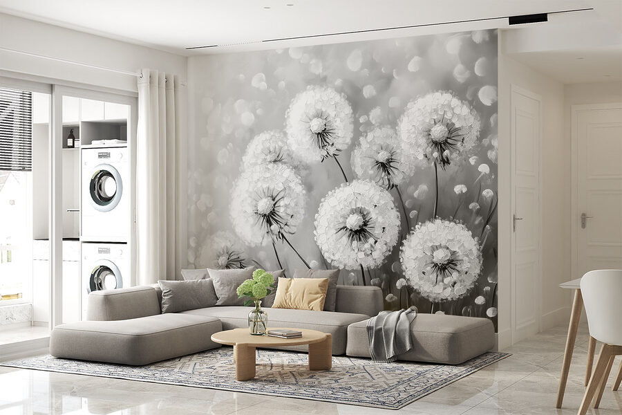 Wall murals Group of dandelions in black and white - Image 3
