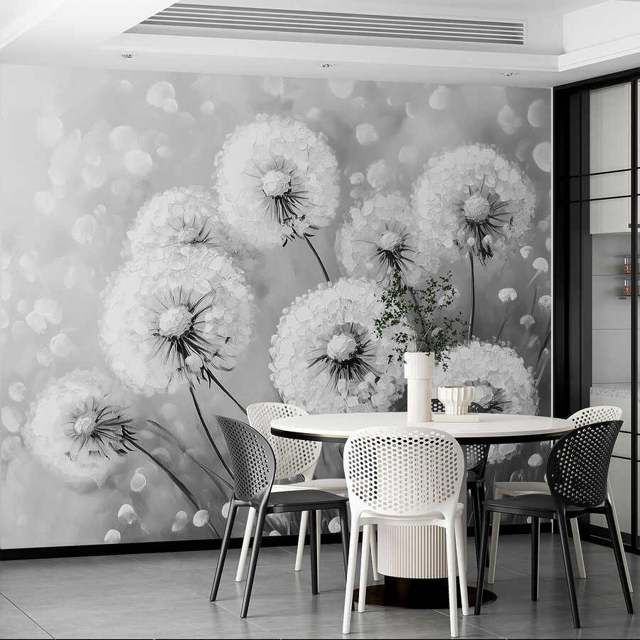 Wall murals Group of dandelions in black and white - Image 4