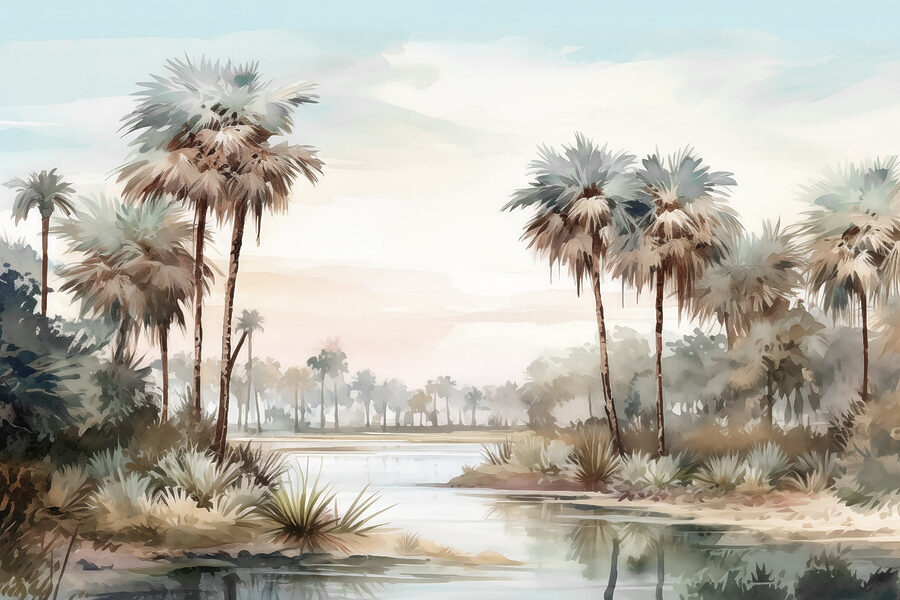 Water and palm trees by a river Water and palm trees by a river