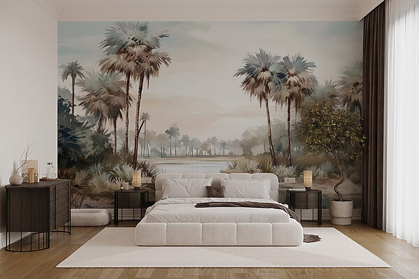 Water and palm trees by a river Water and palm trees by a river