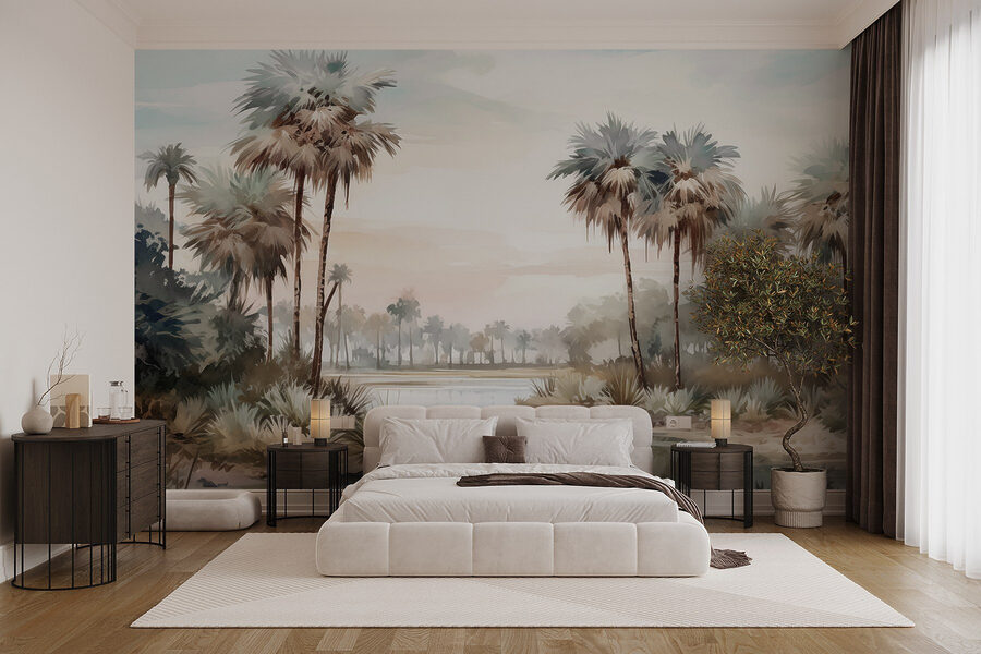 Water and palm trees by a river Water and palm trees by a river