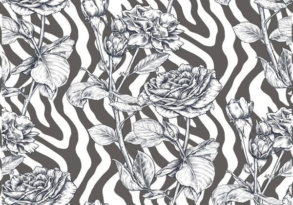 Black and white drawing of roses Black and white drawing of roses