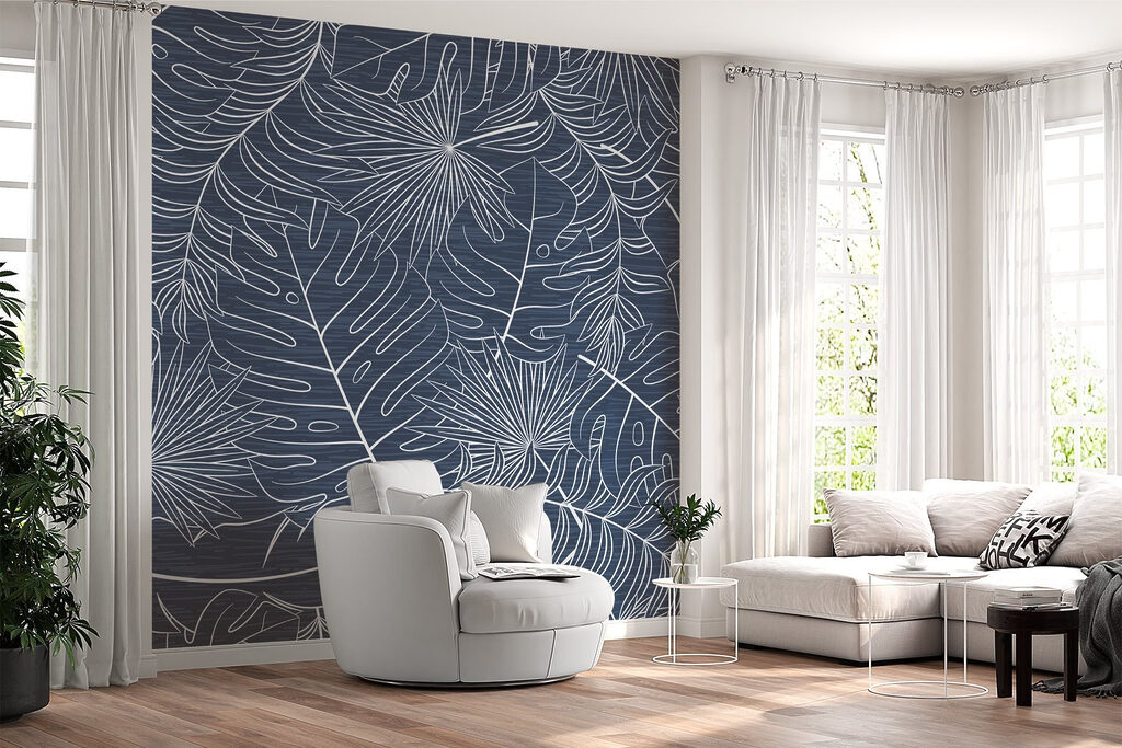Pattern of leaves on a blue background
