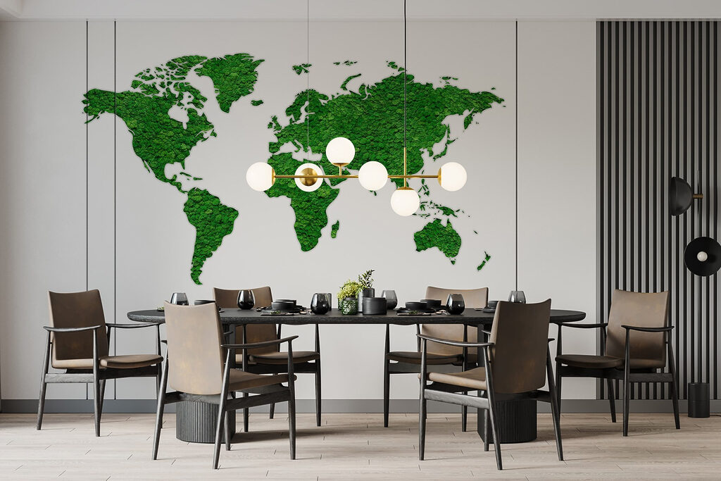 Map of the world made of green plants