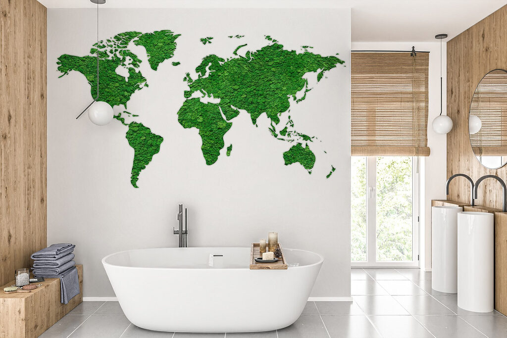 Map of the world made of green plants