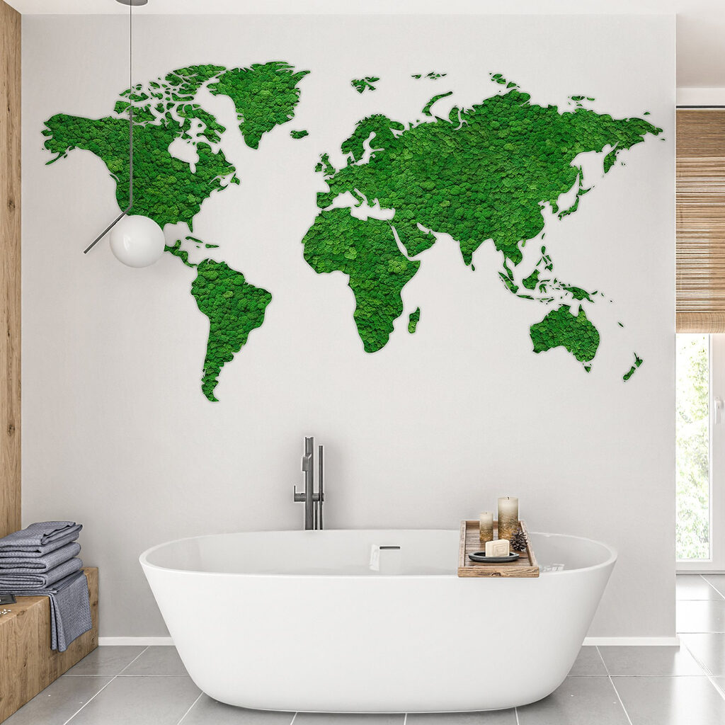 Map of the world made of green plants