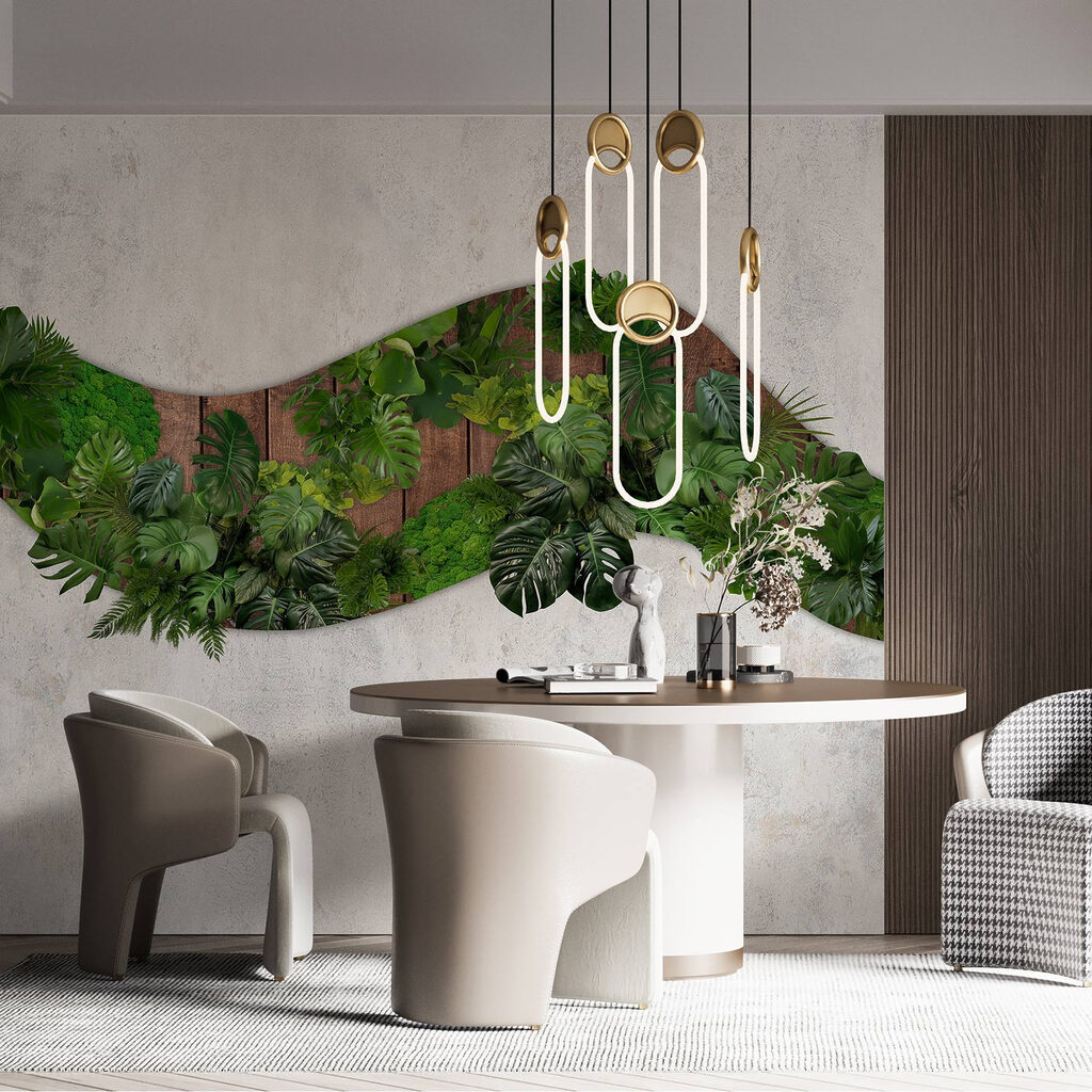 Green leaves on a wooden surface