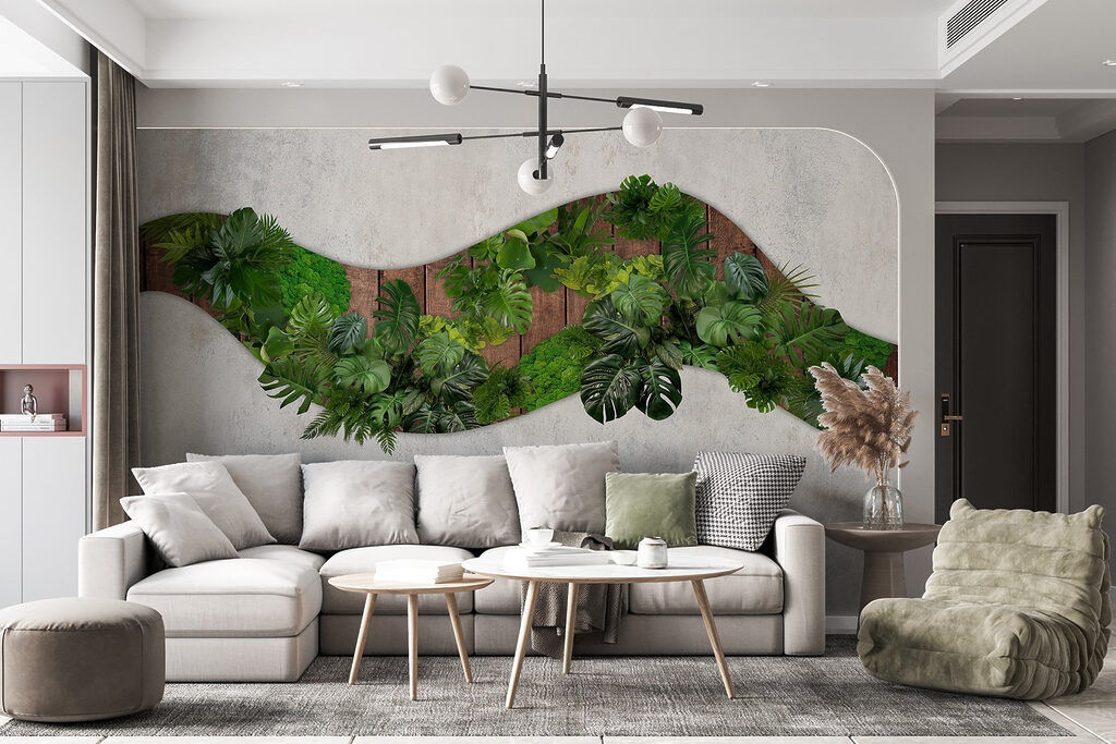 Green leaves on a wooden surface