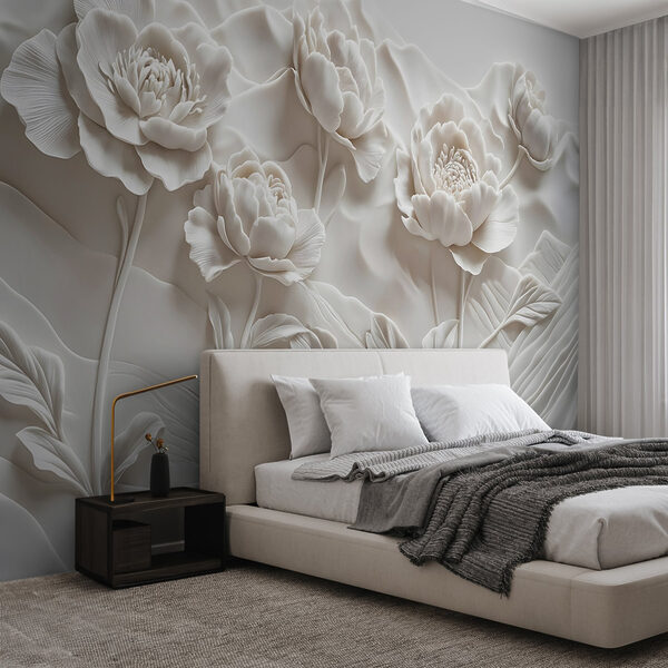 Wall murals White flower carving on a wall (SKU: w08612) Wall murals Wall murals White flower carving on a wall (SKU: w08612)