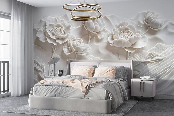 White flower carving on a wall