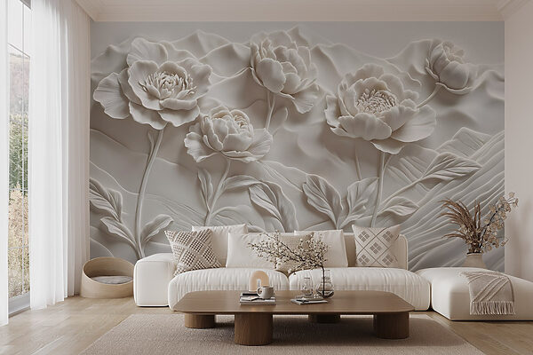 White flower carving on a wall