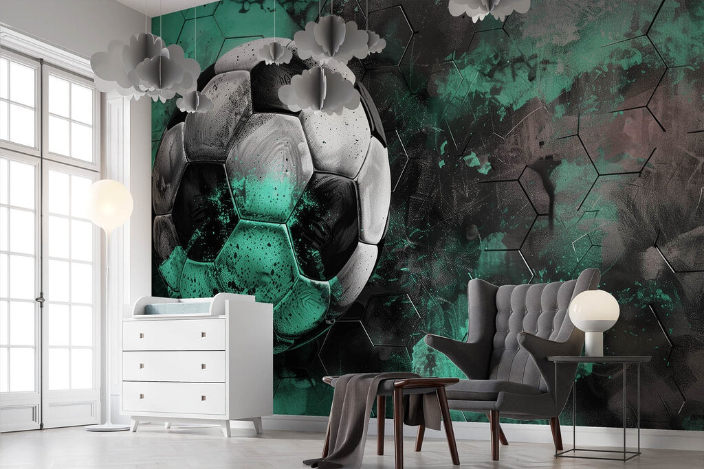 Football ball on a green and black background