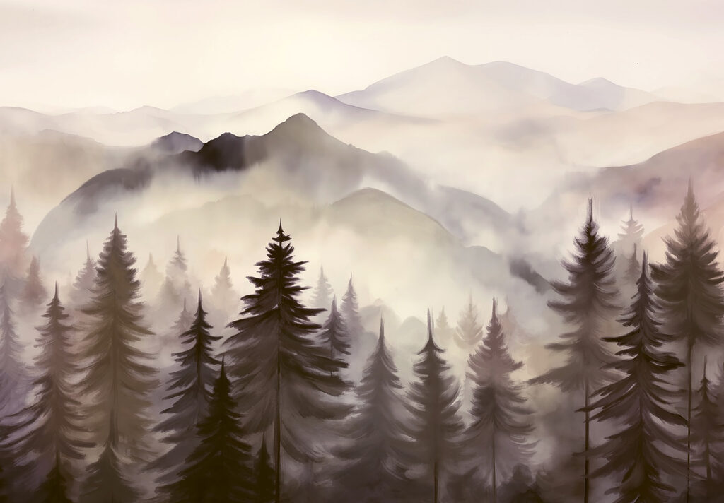 Landscape of mountains and trees Landscape of mountains and trees