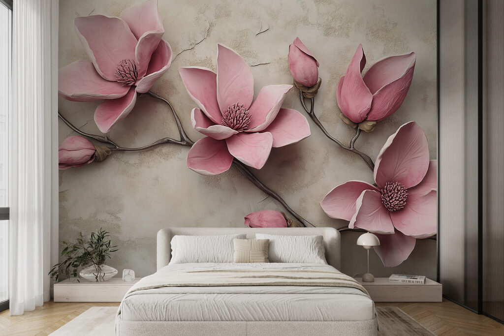Group of pink flowers on a white surface Group of pink flowers on a white surface