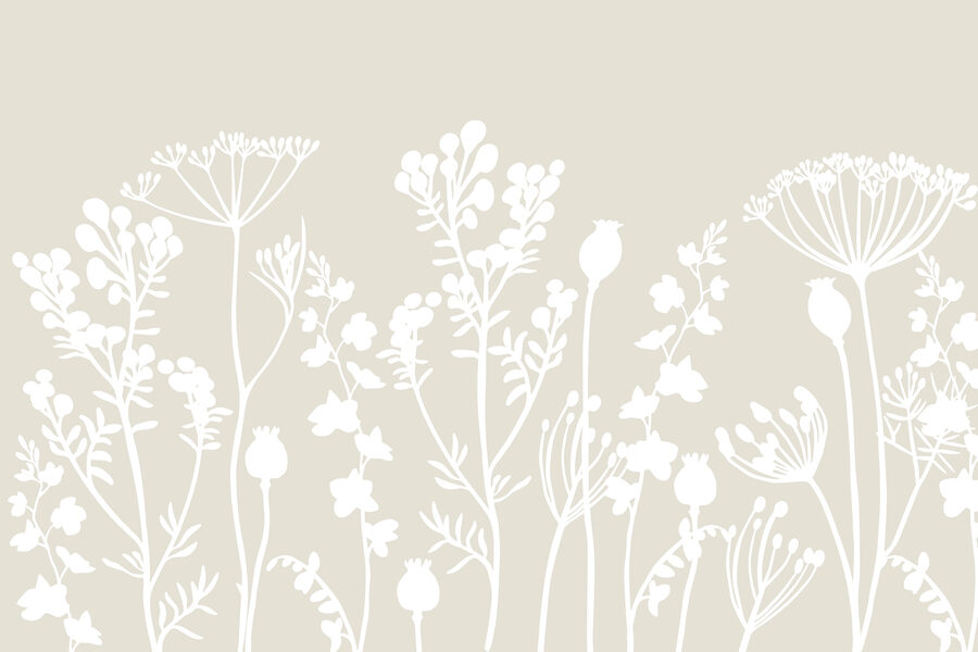White silhouettes of flowers