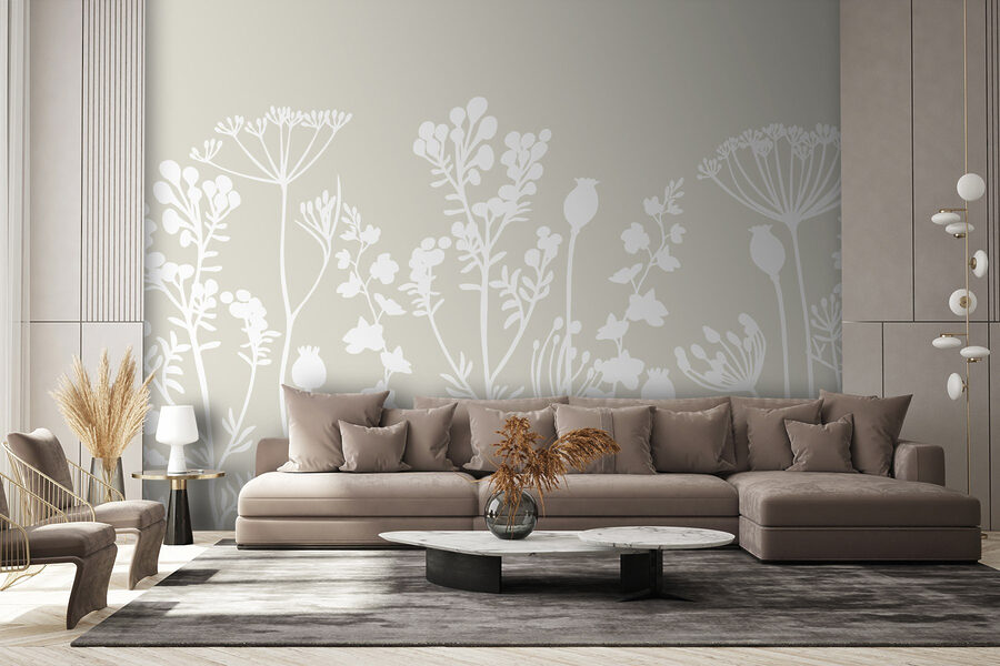 White silhouettes of flowers