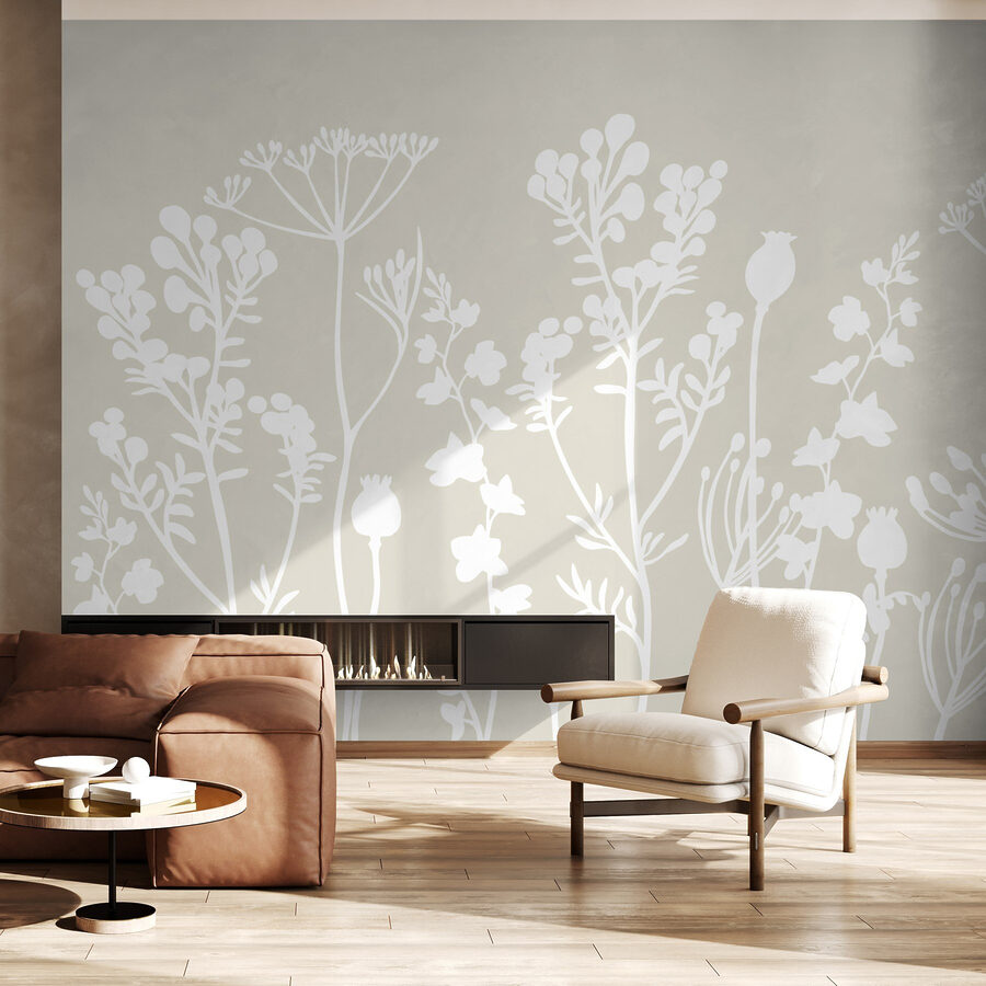White silhouettes of flowers
