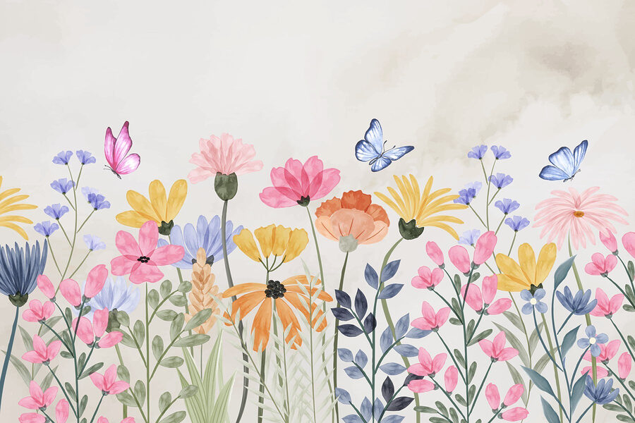 Painting of flowers and butterflies