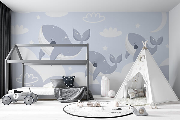 Group of whales jumping in the air