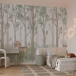 Wall murals Wallpaper with a forest of trees and animals