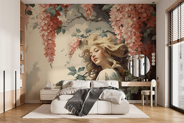 Wall murals Wall murals Woman in a tree with flowers (SKU: w02795)
