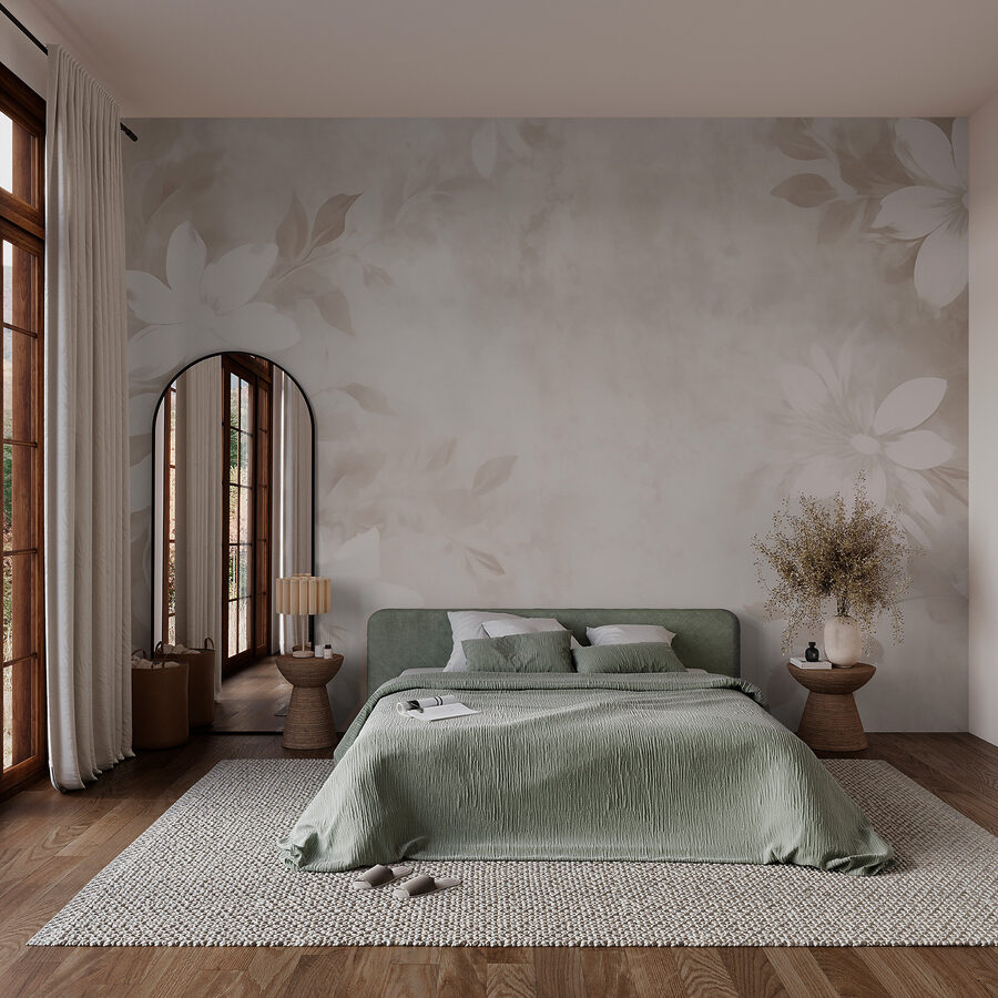 Wall murals White and gray floral pattern - Image 2