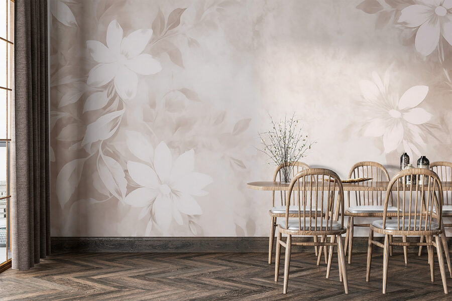Wall murals White and gray floral pattern - Image 3
