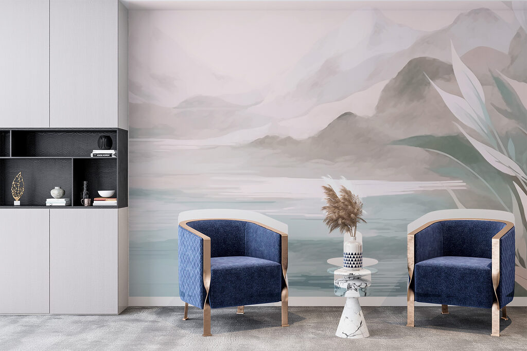 Painting of a mountain and water Painting of a mountain and water