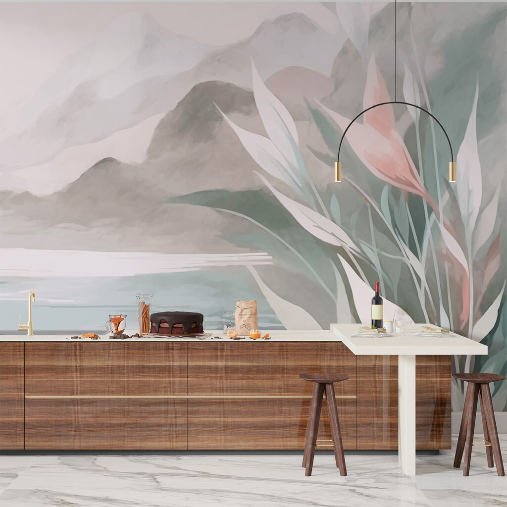 Painting of a mountain and water Painting of a mountain and water