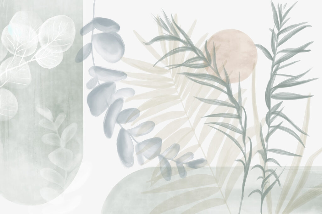 Serene botanical illustration in soft tones