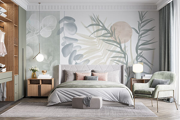 Serene botanical illustration in soft tones