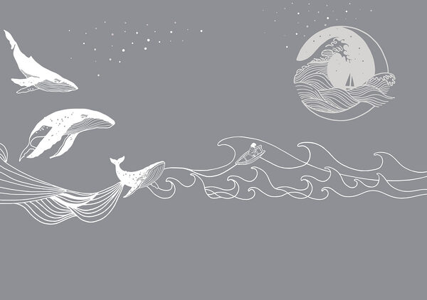 Whale and a man in the ocean Whale and a man in the ocean
