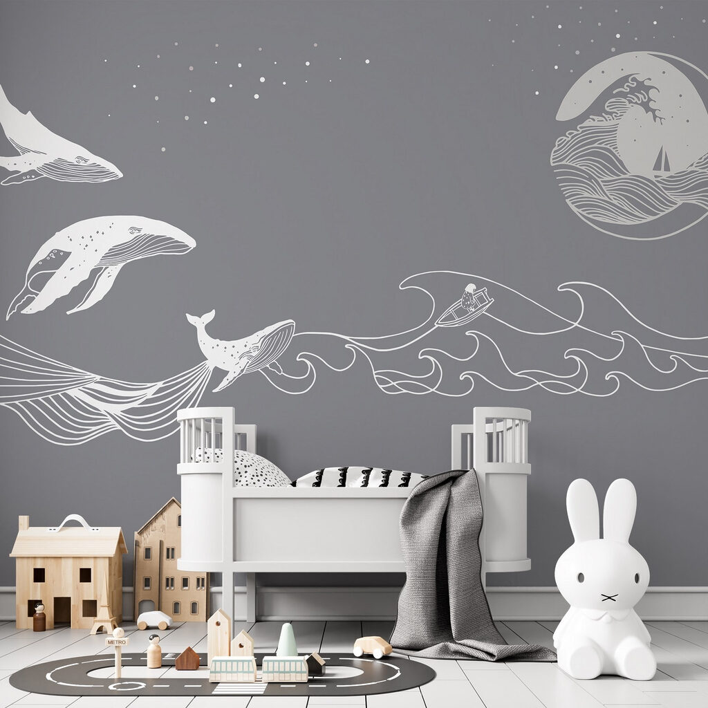 Whale and a man in the ocean Whale and a man in the ocean