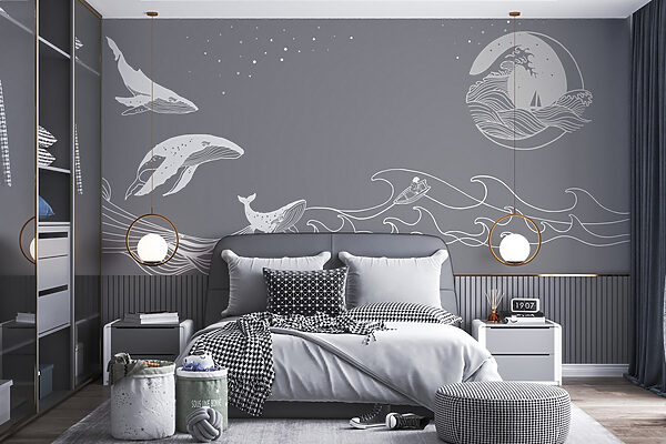 Whale and a man in the ocean Whale and a man in the ocean