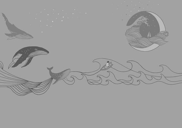 Whale and man in the ocean Whale and man in the ocean