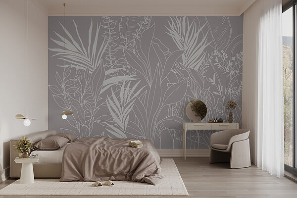 Wall murals – Elegant foliage on a muted backdrop