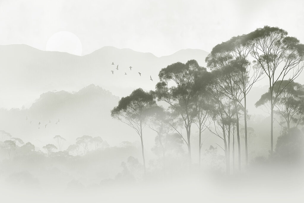 Birds flying over trees