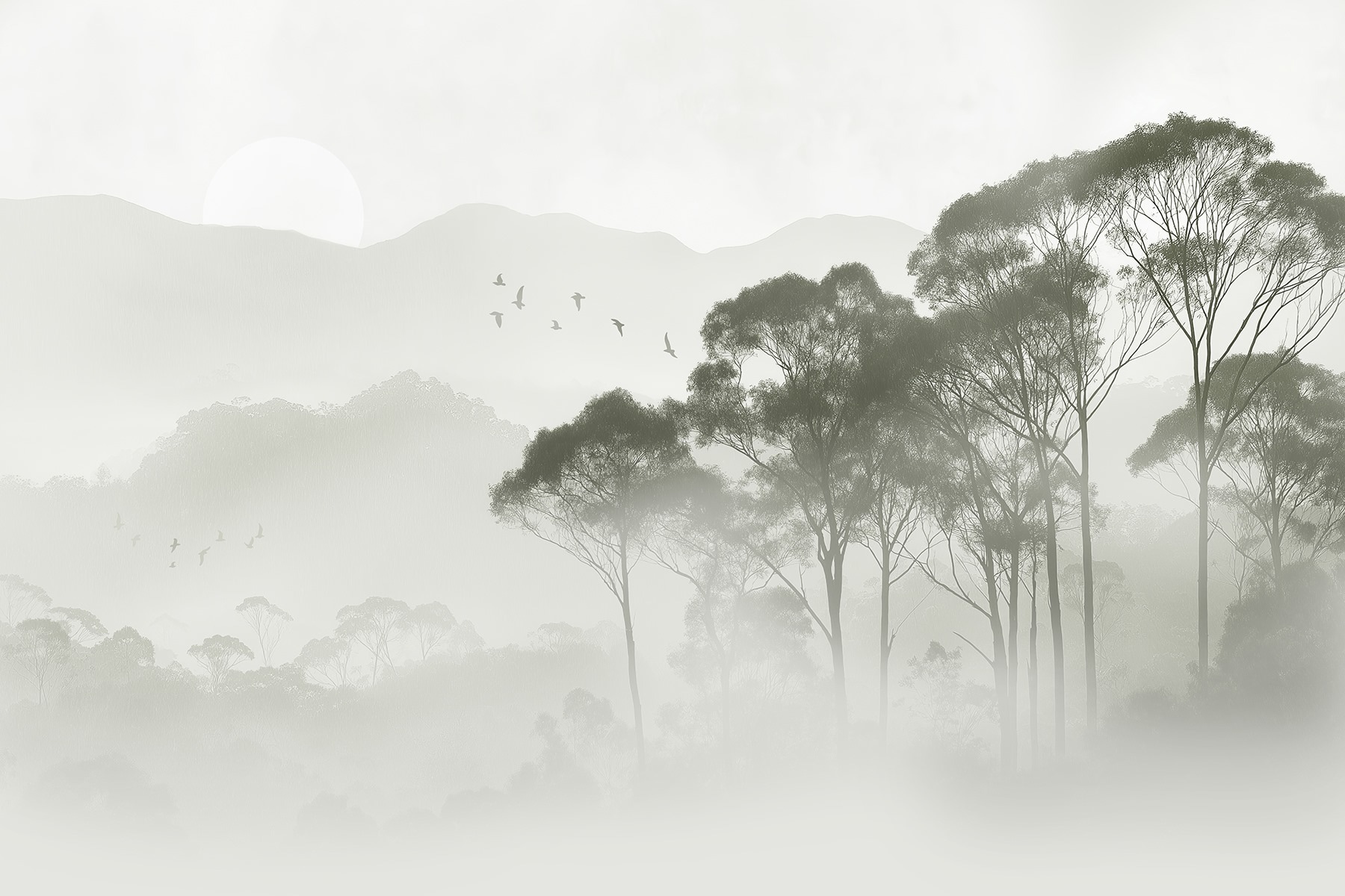 Birds flying over trees