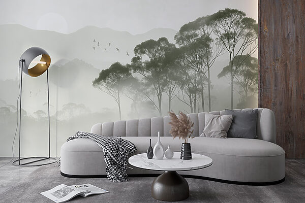 Birds flying over trees