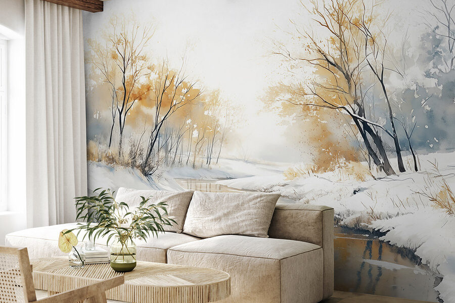 Wall murals River with snow and trees - Image 3