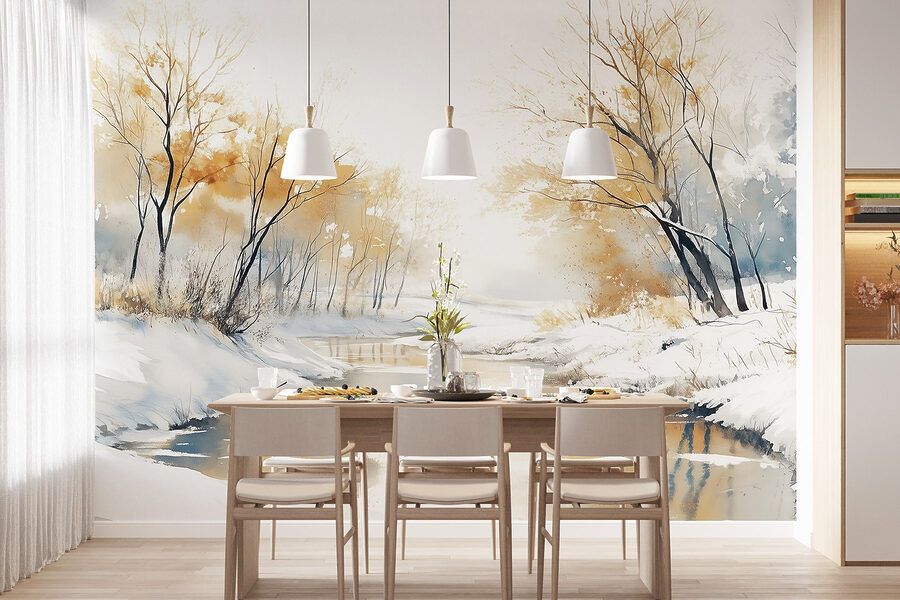 Wall murals River with snow and trees - Image 4
