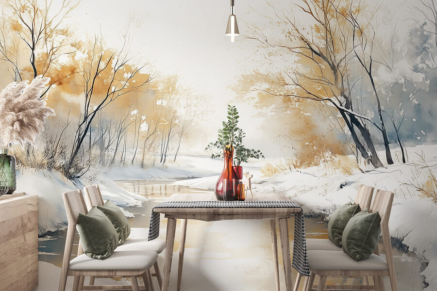 Wall murals River with snow and trees - Image 5