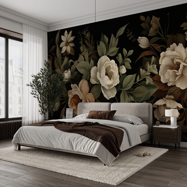 Wall murals Delicate blooms on a dark backdrop