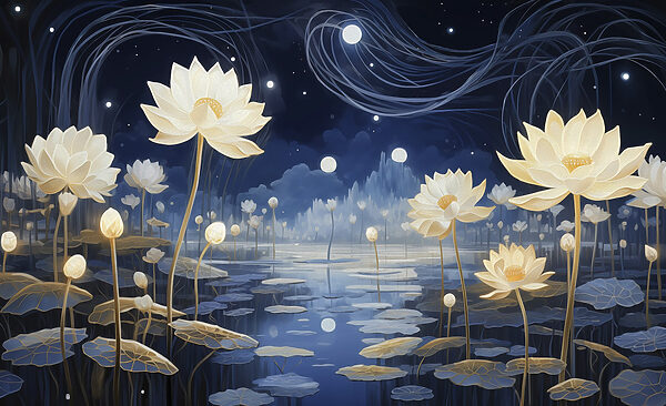 Painting of flowers in a pond Painting of flowers in a pond