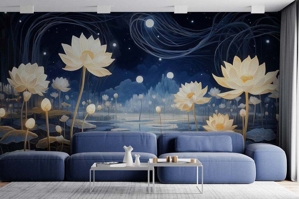 Painting of flowers in a pond Painting of flowers in a pond