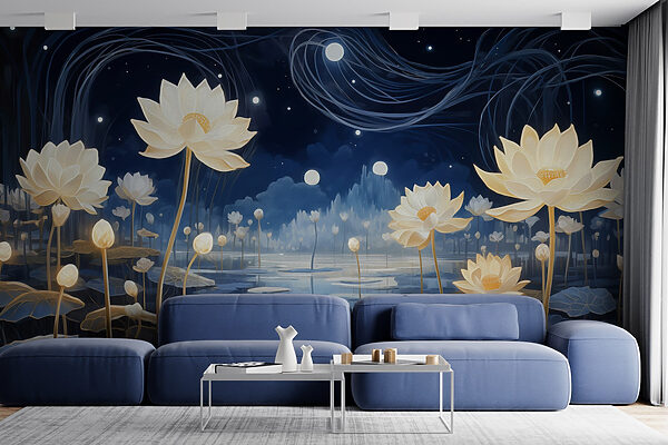 Painting of flowers in a pond Painting of flowers in a pond