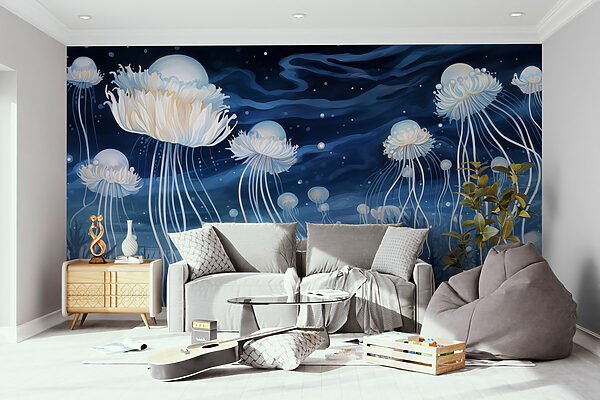 Group of jellyfish under the night sky Group of jellyfish under the night sky