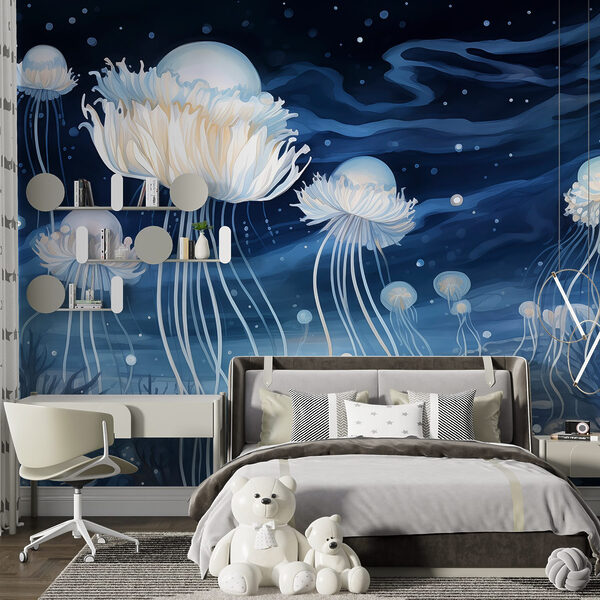 Group of jellyfish under the night sky Group of jellyfish under the night sky
