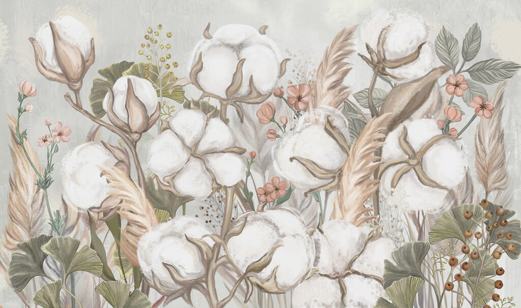 Floral cotton field in soft hues
