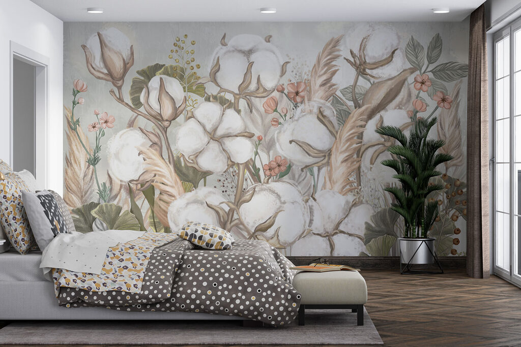 Floral cotton field in soft hues